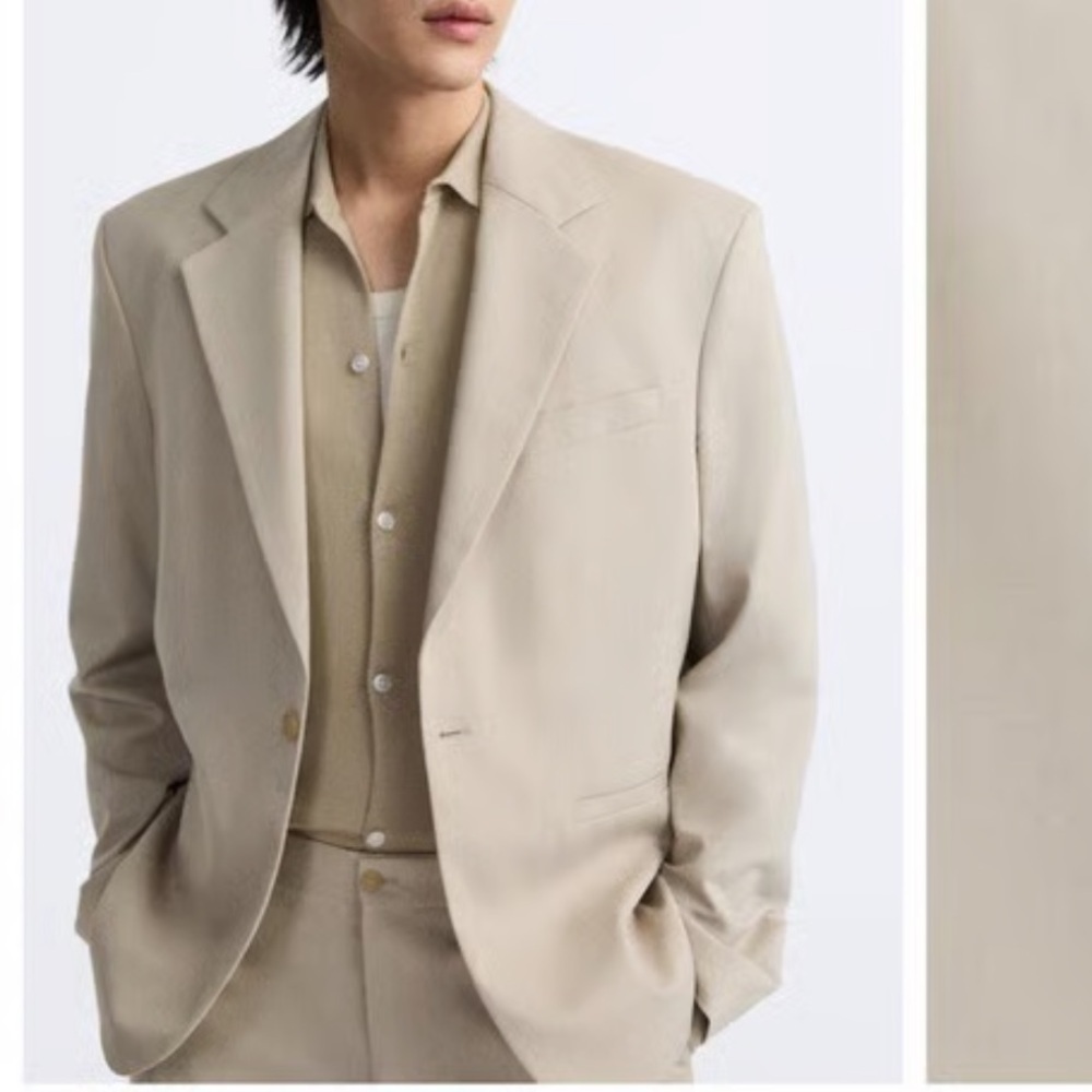 Zara Straight Fit Cream Single Button Blazer Sport Coat 44